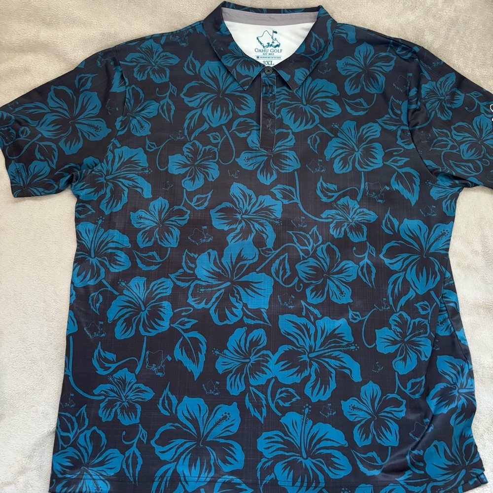 Oahu golf apparel  Blue Tropical Polo Shirt